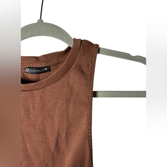 Zara Ribbed Sleeveless Ruched Side Tank Top Brown Size M - Picture 4 of 9